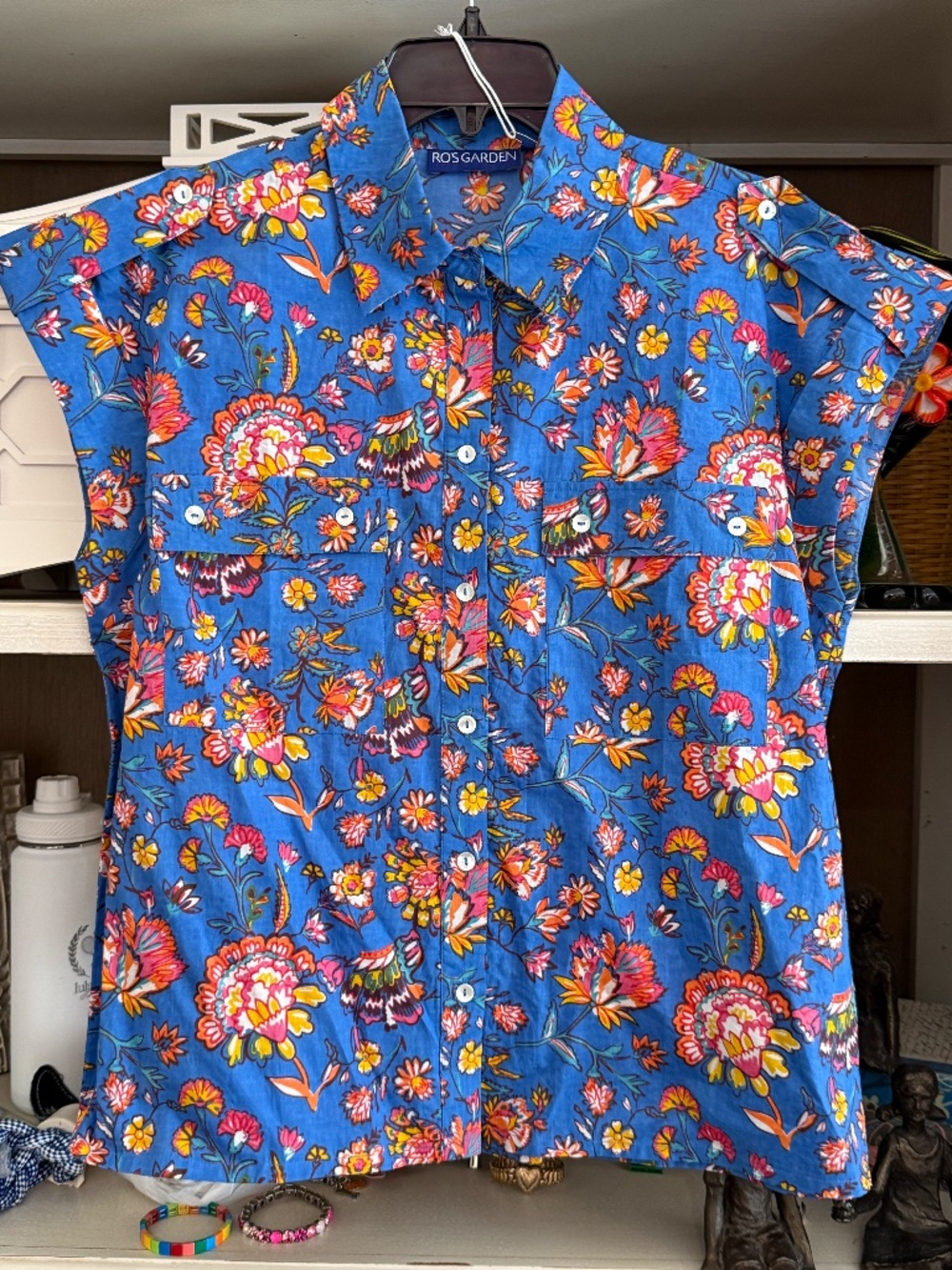 Ro's garden XS cotton floral button down shirt blouse nwt - Picture 3 of 5